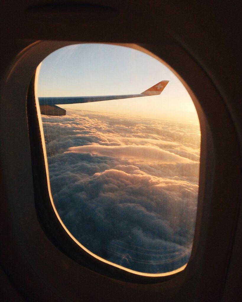 Looking out plane window