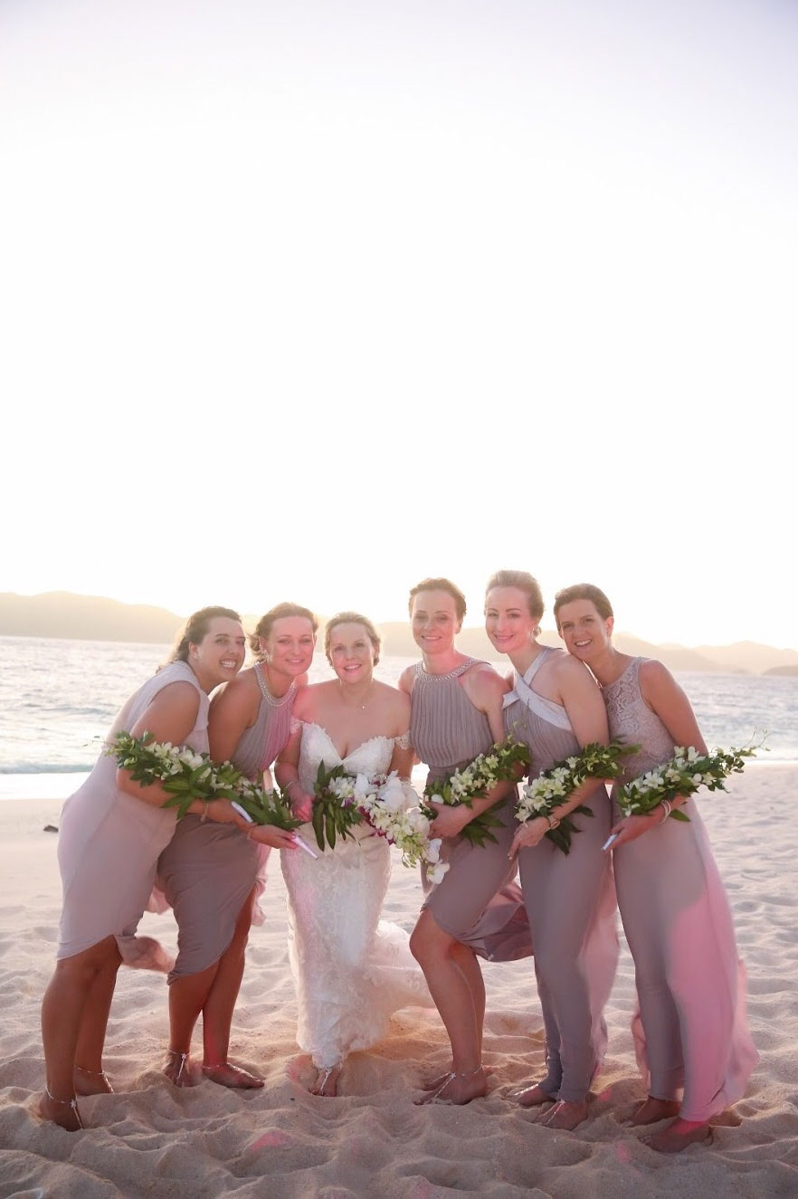 Catherine and her bridesmaids on the beach