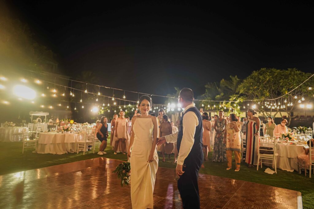 Real Wedding - Conrad Bali - Tressabel and Yovan - newlyweds dance floor at night